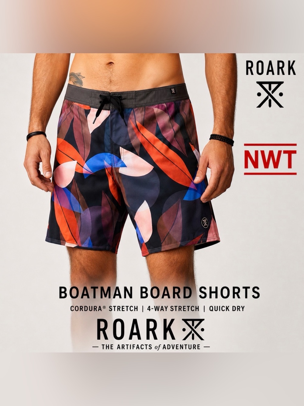 Roark Boatman Board Shorts Mens 32 Surf Swim Trunks Multicolor RB399 NWT NEW